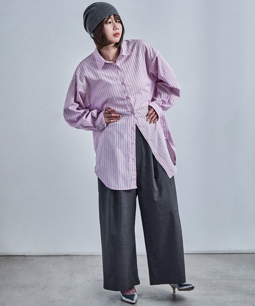 Fashion Letter(ファッションレター)の「オーバーサイズ ストライプシャツ(シャツ/ブラウス・レディース・ピンク/ブルー・M)」の22枚目の写真