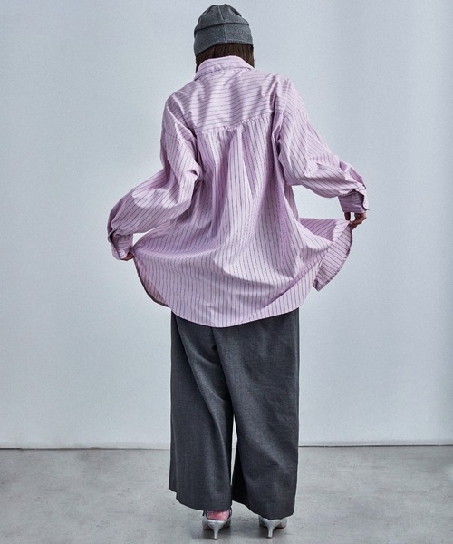 Fashion Letter(ファッションレター)の「オーバーサイズ ストライプシャツ(シャツ/ブラウス・レディース・ピンク/ブルー・M)」の3枚目の写真