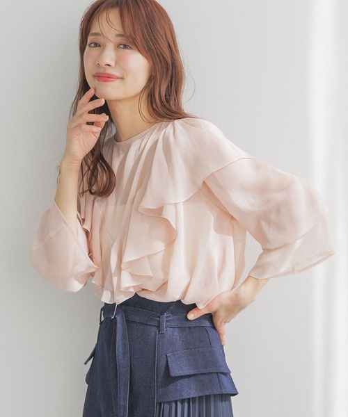 mysty woman（ミスティウーマン）の「【MiO企画】楊柳フリルブラウス2 329022（シャツ/ブラウス・レディース・オフホワイト/ブルー/ブラック/ライトピンク・FREE）」の20枚目の写真