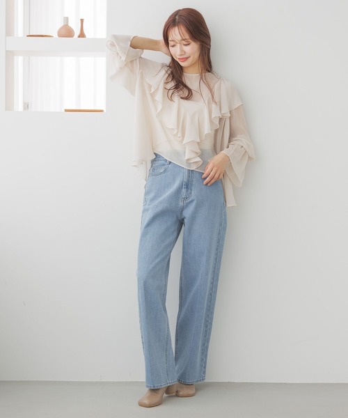 mysty woman（ミスティウーマン）の「【MiO企画】楊柳フリルブラウス2 329022（シャツ/ブラウス・レディース・オフホワイト/ブルー/ブラック/ライトピンク・FREE）」の13枚目の写真