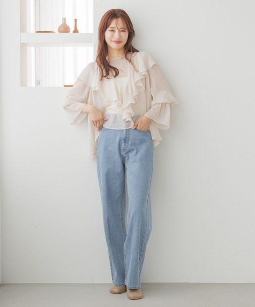 mysty woman（ミスティウーマン）の「【MiO企画】楊柳フリルブラウス2 329022（シャツ/ブラウス・レディース・オフホワイト/ブルー/ブラック/ライトピンク・FREE）」の14枚目の写真