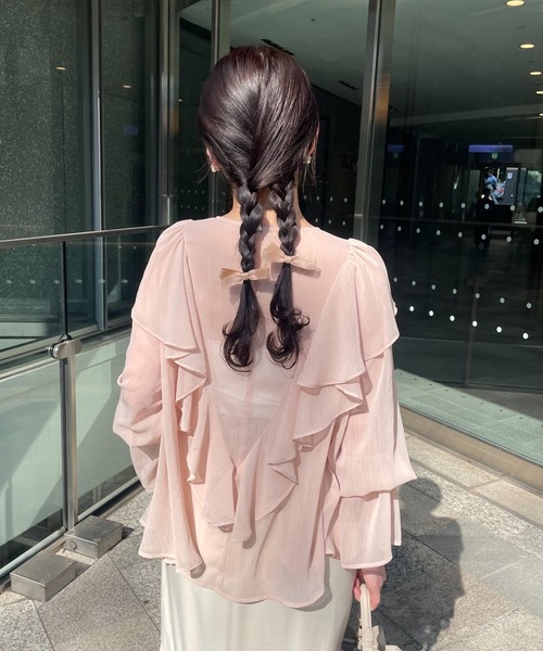 mysty woman（ミスティウーマン）の「【MiO企画】楊柳フリルブラウス2 329022（シャツ/ブラウス・レディース・オフホワイト/ブルー/ブラック/ライトピンク・FREE）」の15枚目の写真