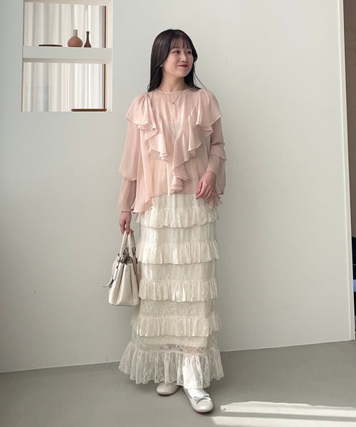 mysty woman（ミスティウーマン）の「【MiO企画】楊柳フリルブラウス2 329022（シャツ/ブラウス・レディース・オフホワイト/ブルー/ブラック/ライトピンク・FREE）」の19枚目の写真