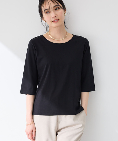 A/C DESIGN BY ALPHA CUBIC（エーシーデザインバイアルファキュービック）の「【接触冷感・UVカット】スムースカットソーTシャツ（Tシャツ/カットソー・レディース・サックスブルー/ブラック/ライトグレー/オフホワイト・M/LL/L）」の3枚目の写真