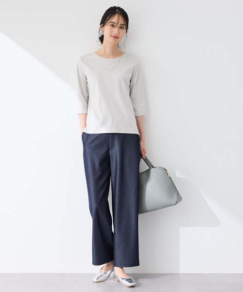 A/C DESIGN BY ALPHA CUBIC（エーシーデザインバイアルファキュービック）の「【接触冷感・UVカット】スムースカットソーTシャツ（Tシャツ/カットソー・レディース・サックスブルー/ブラック/ライトグレー/オフホワイト・M/LL/L）」の9枚目の写真