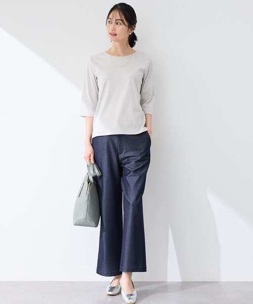 A/C DESIGN BY ALPHA CUBIC（エーシーデザインバイアルファキュービック）の「【接触冷感・UVカット】スムースカットソーTシャツ（Tシャツ/カットソー・レディース・サックスブルー/ブラック/ライトグレー/オフホワイト・M/LL/L）」の10枚目の写真