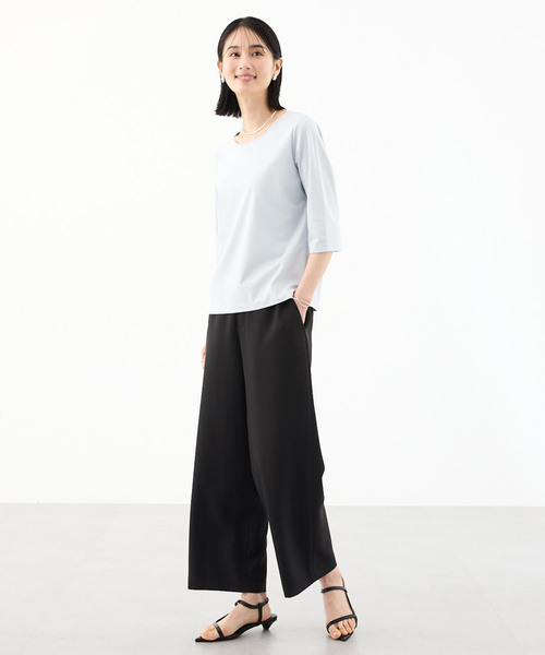 A/C DESIGN BY ALPHA CUBIC（エーシーデザインバイアルファキュービック）の「【接触冷感・UVカット】スムースカットソーTシャツ（Tシャツ/カットソー・レディース・サックスブルー/ブラック/ライトグレー/オフホワイト・M/LL/L）」の14枚目の写真