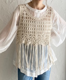 She's Closet（シーズクローゼット）の「ショート丈フリンジかぎ編みクロシェベスト（ベスト）」