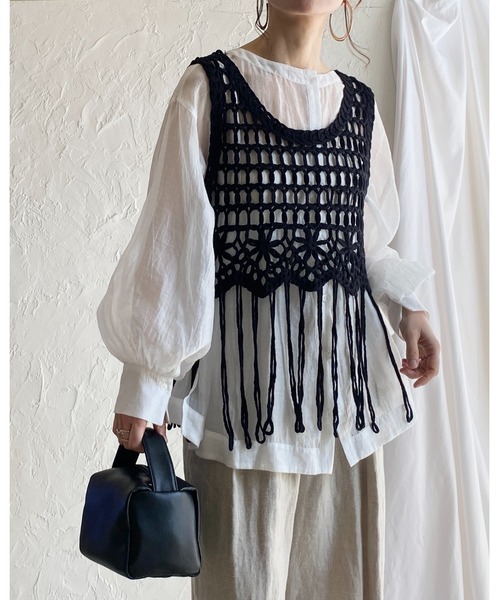 She's Closet（シーズクローゼット）の「ショート丈フリンジかぎ編み