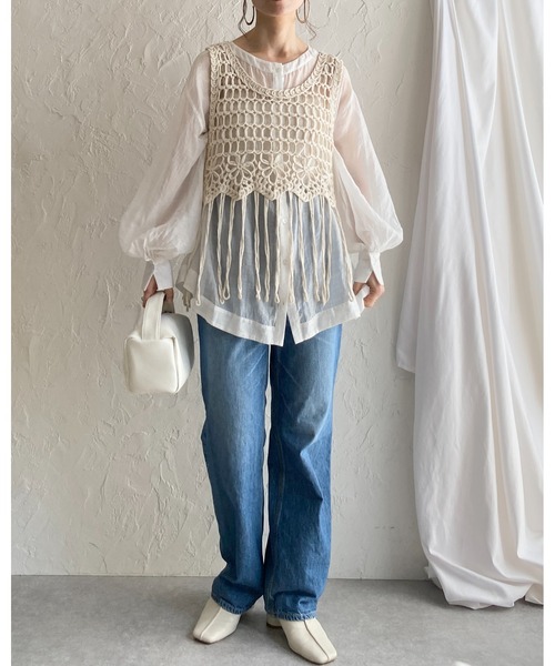 She's Closet（シーズクローゼット）の「ショート丈フリンジかぎ編み