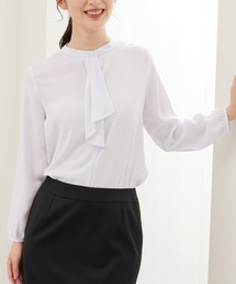 AOYAMA | 【6色から選べる！一枚でも透けにくい】長袖ボウタイブラウス/ホワイト/ベージュ/ラベンダー/ネイビー/ブラック/ブラウン｜通勤＆オフィス＆入卒＆セレモニー＆オケージョン｜手洗い可能｜〈オフィスでもお休みの日でも〉(シャツ/ブラウス)