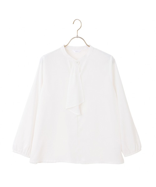 AOYAMA（アオヤマ）の「【6色から選べる！一枚でも透けにくい】長袖ボウタイブラウス/ホワイト/ベージュ/ラベンダー/ネイビー/ブラック/ブラウン｜通勤＆オフィス＆入卒＆セレモニー＆オケージョン｜手洗い可能｜〈オフィスでもお休みの日でも〉（シャツ/ブラウス・レディース・ベージュ/ホワイト/ラベンダー/ネイビー/ブラウン/ブラック・M/L/S/LL）」の7枚目の写真