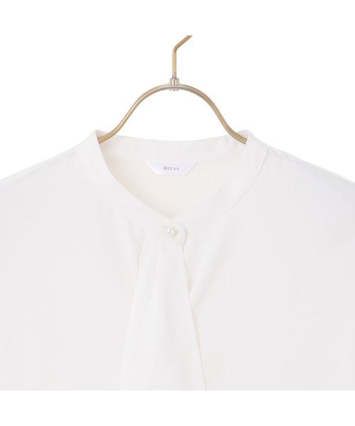 AOYAMA（アオヤマ）の「【6色から選べる！一枚でも透けにくい】長袖ボウタイブラウス/ホワイト/ベージュ/ラベンダー/ネイビー/ブラック/ブラウン｜通勤＆オフィス＆入卒＆セレモニー＆オケージョン｜手洗い可能｜〈オフィスでもお休みの日でも〉（シャツ/ブラウス・レディース・ベージュ/ホワイト/ラベンダー/ネイビー/ブラウン/ブラック・M/L/S/LL）」の9枚目の写真