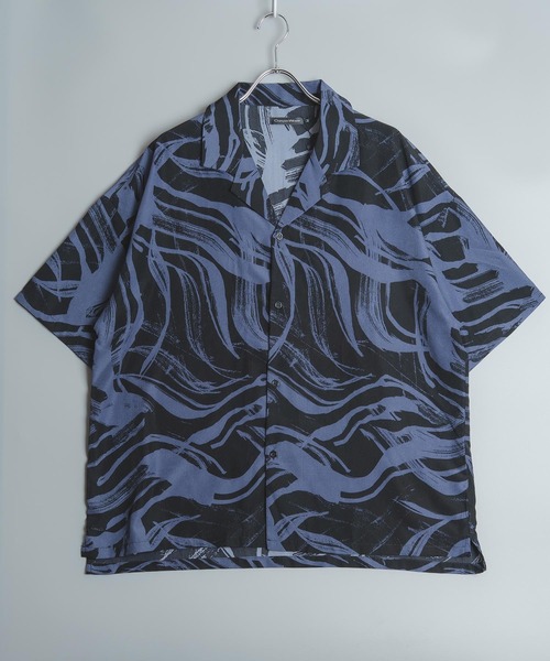 フラワー柄 幾何学柄 オープンカラー 半袖 シャツ(GW)