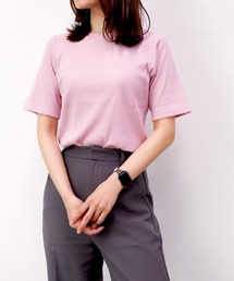 【大人のベーシックカットソー】テレコ5分袖リブTシャツ