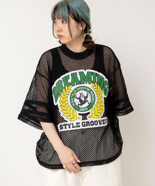 RNA(アールエヌエー)の「M2477 アップリケメッシュオーバーT(Tシャツ/カットソー・レディース・オレンジ/ホワイト/ブラック・MEDIUM)」の2枚目の写真