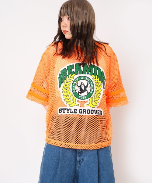 RNA(アールエヌエー)の「M2477 アップリケメッシュオーバーT(Tシャツ/カットソー・レディース・オレンジ/ホワイト/ブラック・MEDIUM)」の7枚目の写真