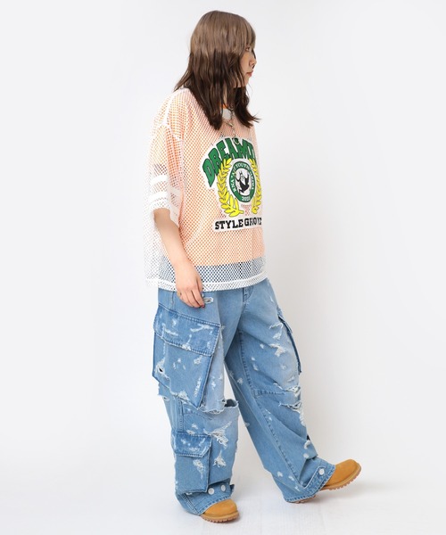 RNA(アールエヌエー)の「M2477 アップリケメッシュオーバーT(Tシャツ/カットソー・レディース・オレンジ/ホワイト/ブラック・MEDIUM)」の14枚目の写真