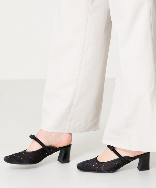 ORiental TRaffic（オリエンタルトラフィック）の「リボン ベルト ラインストーン シアー ミュール /51124（パンプス・レディース・ブラック/グレー・M/S/LL/L）」の5枚目の写真