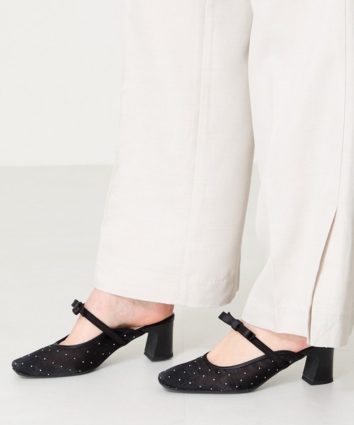 ORiental TRaffic（オリエンタルトラフィック）の「リボン ベルト ラインストーン シアー ミュール /51124（パンプス・レディース・ブラック/グレー・M/S/LL/L）」の6枚目の写真