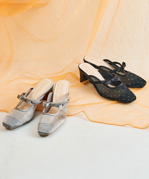 ORiental TRaffic（オリエンタルトラフィック）の「リボン ベルト ラインストーン シアー ミュール /51124（パンプス・レディース・ブラック/グレー・M/S/LL/L）」の3枚目の写真