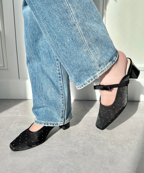 ORiental TRaffic（オリエンタルトラフィック）の「リボン ベルト ラインストーン シアー ミュール /51124（パンプス・レディース・ブラック/グレー・M/S/LL/L）」の20枚目の写真