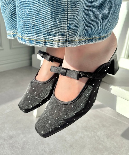 ORiental TRaffic（オリエンタルトラフィック）の「リボン ベルト ラインストーン シアー ミュール /51124（パンプス・レディース・ブラック/グレー・M/S/LL/L）」の22枚目の写真