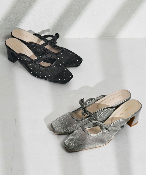 セール】リボン ベルト ラインストーン シアー ミュール /51124