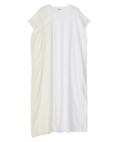 【2回着美品】zucca ズッカ☆ガーゼワンピース チュニック ホワイト 日本製 ZUCCa（ズッカ）の「ステッチジャージィー / ワンピース / S
