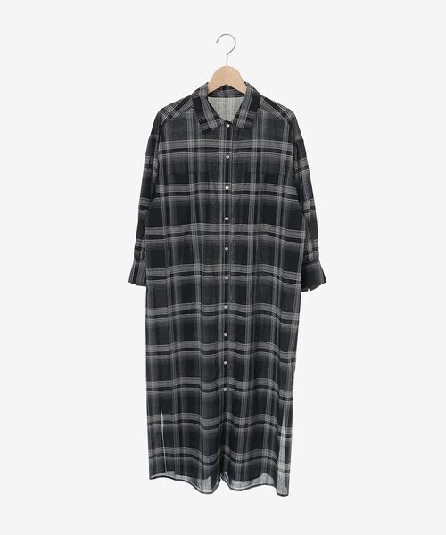 le.coeur blanc（ルクールブラン）の「シアーチェックシャツワンピース（シャツワンピース・レディース・ベージュ系その他2/ブルー系その他2/ブラック系その他・38）」の4枚目の写真