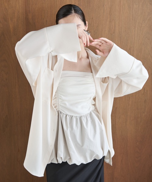 AIC.（エーアイシー）の「シャーリングバルーンキャミソール（キャミソール・レディース・アイボリー/チャコールグレー・FREE）」の13枚目の写真