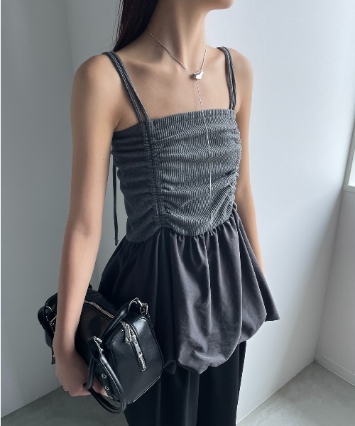 AIC.（エーアイシー）の「シャーリングバルーンキャミソール（キャミソール・レディース・アイボリー/チャコールグレー・FREE）」の19枚目の写真