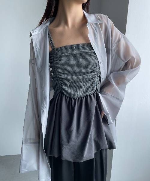 AIC.（エーアイシー）の「シャーリングバルーンキャミソール（キャミソール・レディース・アイボリー/チャコールグレー・FREE）」の18枚目の写真