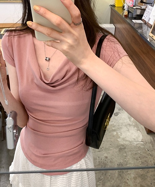 Lace Ladies（レースレディース）の「ドレープ 半袖 リブ オフショルダー Tシャツ（Tシャツ/カットソー・レディース・ホワイト/ブラック/ブラウン/ピンク/アイボリー・FREE）」の17枚目の写真