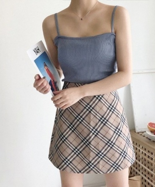 おしゃれスタ(オシャレスタ)の「リブ素材のダブルストラップキャミトップス(キャミソール・レディース・サックスブルー/ホワイト/ブラック/グリーン/アイボリー/ベージュ・FREE)」の1枚目の写真