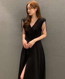 Vネックノースリーブシャツワンピース