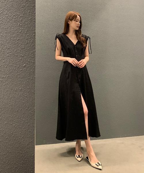LAFFMO（ラフモ）の「Vネックノースリーブシャツワンピース（ワンピース・レディース・ブラック/ホワイト/キャメル・F）」の15枚目の写真