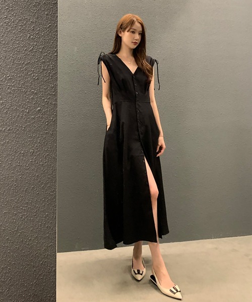 LAFFMO（ラフモ）の「Vネックノースリーブシャツワンピース（ワンピース・レディース・ブラック/ホワイト/キャメル・F）」の16枚目の写真