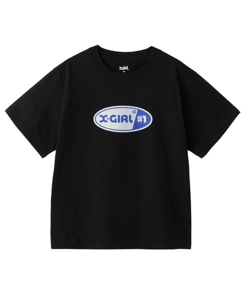 NUMBER 1 GLITTER OVAL LOGO S/S TEE（Tシャツ/カットソー）｜X-girl