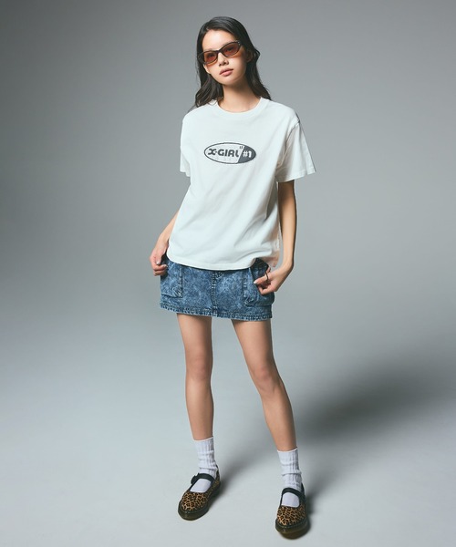 X-girl(エックスガール)の「NUMBER 1 GLITTER OVAL LOGO S/S TEE(Tシャツ/カットソー・レディース・ホワイト/ブラック・M/S/L)」の14枚目の写真
