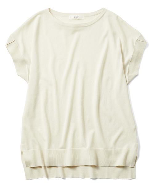 IEDIT（イディット）の「ＩＥＤＩＴ　接触冷感でサラっと軽やか　デザインフレンチスリーブニット（ニット/セーター・レディース・ダークブラウン/ホワイト/オレンジ・M/L/LL/3L）」の2枚目の写真