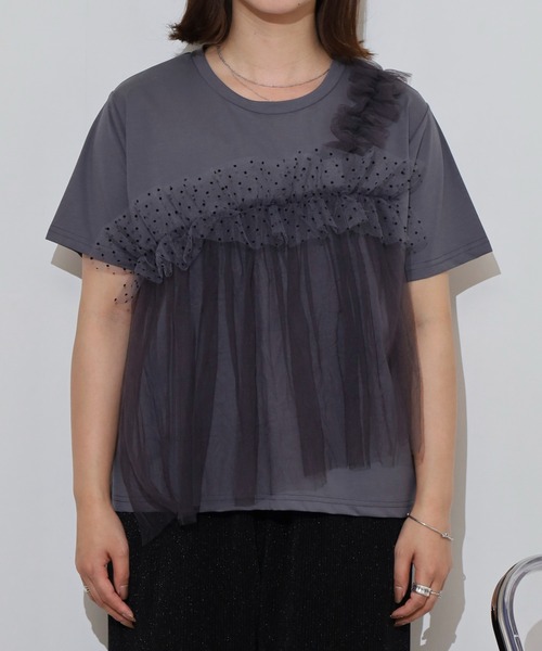 Anna Nicola(アンナニコラ)の「Anna Nicola チュールフリルドッキング半袖カットソー(Tシャツ/カットソー・レディース・ブラック/グレー/ネイビー・38)」の18枚目の写真