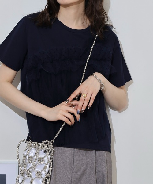 Anna Nicola(アンナニコラ)の「Anna Nicola チュールフリルドッキング半袖カットソー(Tシャツ/カットソー・レディース・ブラック/グレー/ネイビー・38)」の16枚目の写真