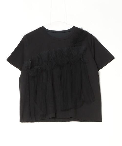 Anna Nicola(アンナニコラ)の「Anna Nicola チュールフリルドッキング半袖カットソー(Tシャツ/カットソー・レディース・ブラック/グレー/ネイビー・38)」の5枚目の写真
