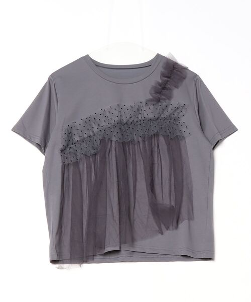 Anna Nicola(アンナニコラ)の「Anna Nicola チュールフリルドッキング半袖カットソー(Tシャツ/カットソー・レディース・ブラック/グレー/ネイビー・38)」の4枚目の写真