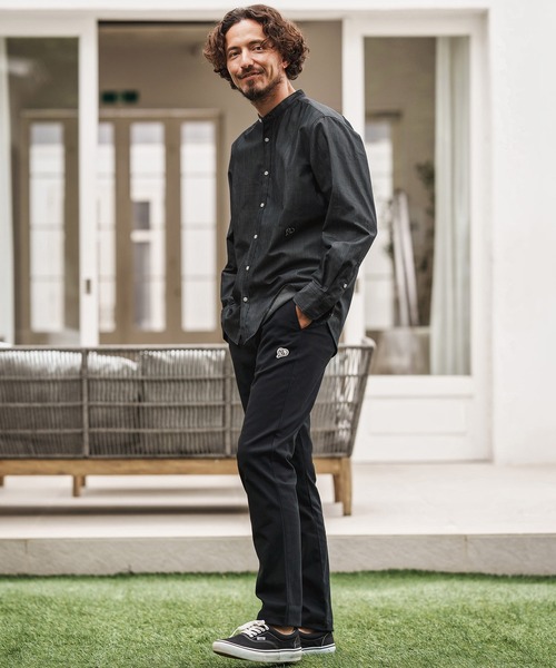 1minute 1second(ワンミニットワンセカンド)の「ms6159-oxford band collar shirt with logo print バンドカラーシャツ(シャツ/ブラウス・メンズ・ネイビー/ブラック×ホワイト/ブラック×ブラック・S/M/L/XL)」の7枚目の写真