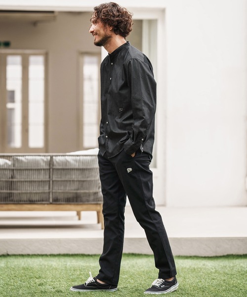 1minute 1second(ワンミニットワンセカンド)の「ms6159-oxford band collar shirt with logo print バンドカラーシャツ(シャツ/ブラウス・メンズ・ネイビー/ブラック×ホワイト/ブラック×ブラック・S/M/L/XL)」の9枚目の写真