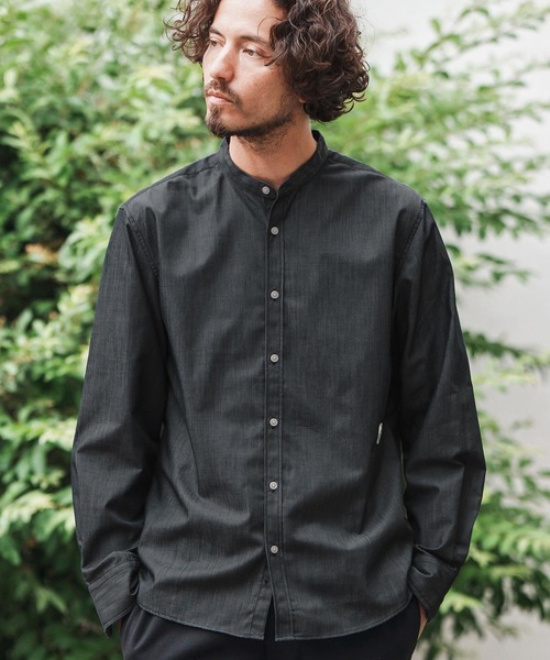 1minute 1second(ワンミニットワンセカンド)の「ms6159-oxford band collar shirt with logo print バンドカラーシャツ(シャツ/ブラウス・メンズ・ネイビー/ブラック×ホワイト/ブラック×ブラック・S/M/L/XL)」の10枚目の写真