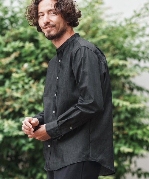 1minute 1second(ワンミニットワンセカンド)の「ms6159-oxford band collar shirt with logo print バンドカラーシャツ(シャツ/ブラウス・メンズ・ネイビー/ブラック×ホワイト/ブラック×ブラック・S/M/L/XL)」の12枚目の写真