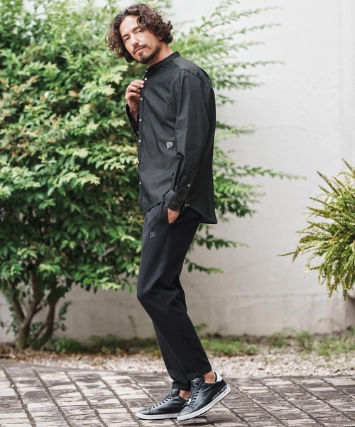 1minute 1second(ワンミニットワンセカンド)の「ms6159-oxford band collar shirt with logo print バンドカラーシャツ(シャツ/ブラウス・メンズ・ネイビー/ブラック×ホワイト/ブラック×ブラック・S/M/L/XL)」の13枚目の写真